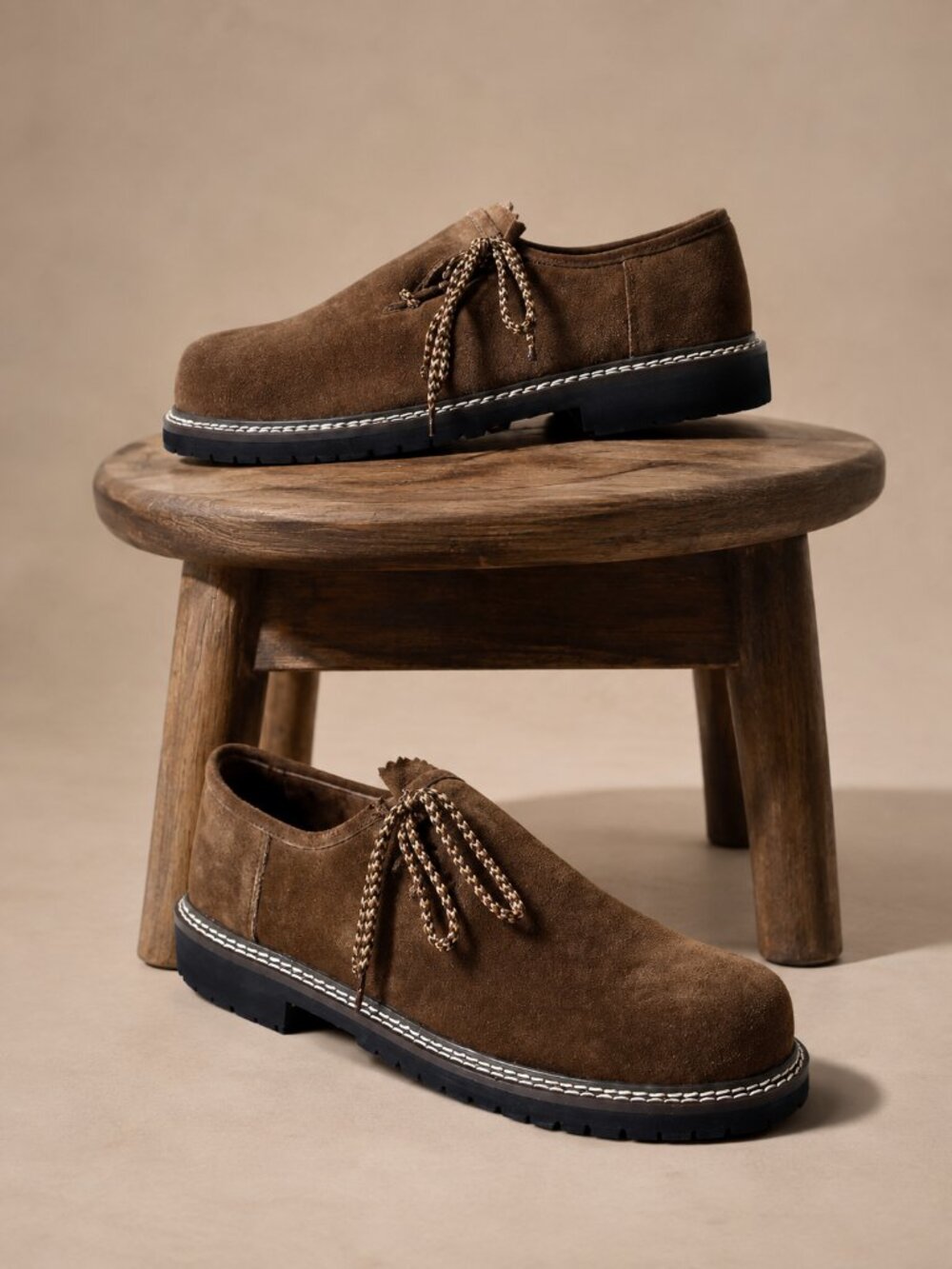 Traditional Suede German Bavarian Shoes  Men's Dark Brown Oktoberfest Footwear